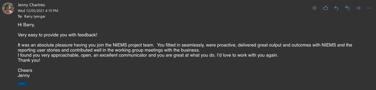 Kind words from the project manager