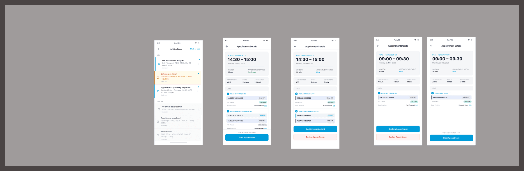 Figma: driver-app job list and job detail flows