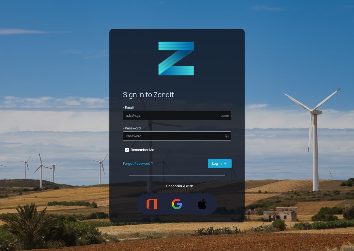 Sign in to Zendit: email, password, and Microsoft, Google or Apple
